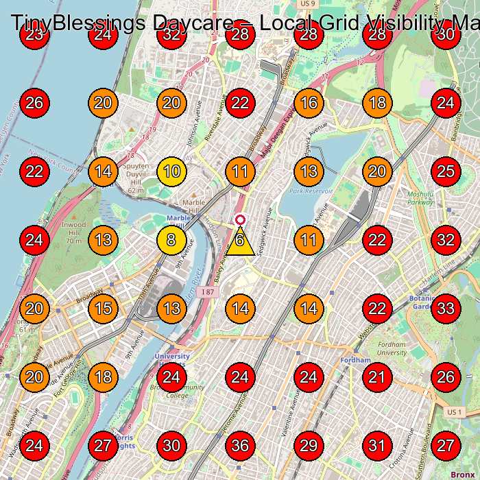 TinyBlessings Daycare GeoGrid visibility map for Day Care Center in Bronx